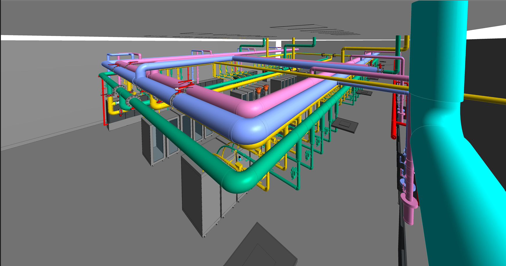 Cooling system model with piping and mechanical equipment